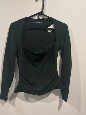 Abercrombie & Fitch Forest Green Long Sleeve Draped Neck Top